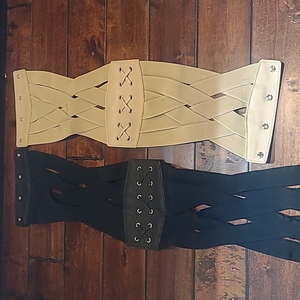 Lace-Up Corset Belts in Black and Beige (2) Size M-XL - Picture 3 of 4